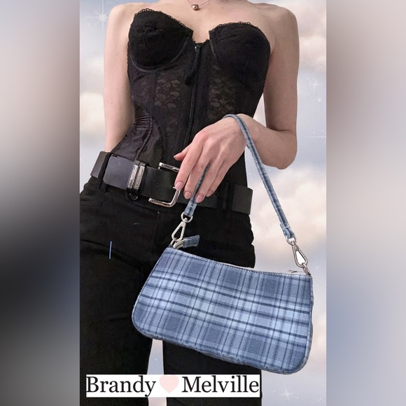 💙 Brandy Melville Blue Plaid Y2K Mini Shoulder Bag - Picture 2 of 5